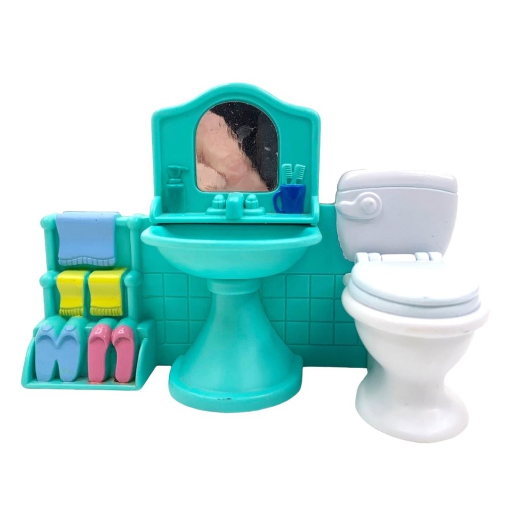 Vtg Keenway Doll House Furniture Toilet Sink Bathroom Fixture 4.5" Turquoise